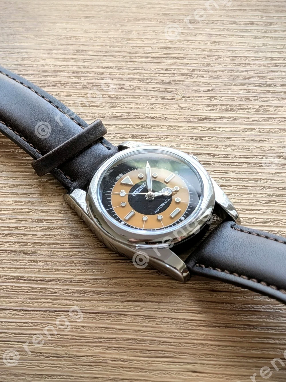 Seiko Orange & Black THE EYE Leather Strap Watch Smooth Sweep Second